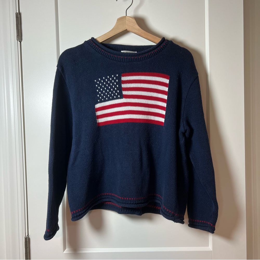 Vintage 90s Parkhurst American Flag Blue Knitted Sweater 🇺🇸 Made in Canada